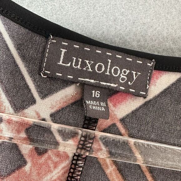 Luxology Women Dress 16 Black Red Jersey Knit Asymmetrical Hem Whimsigoth Grunge - Picture 12 of 14